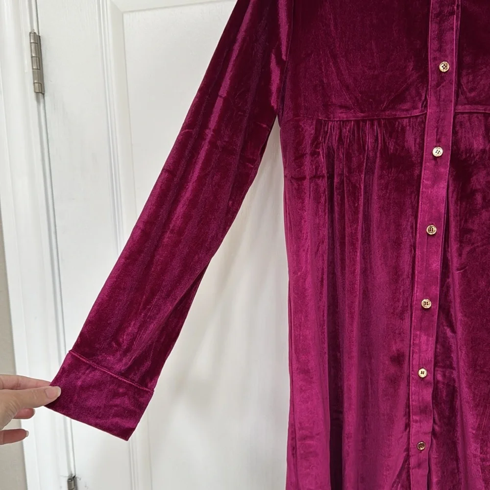 Pinkblush Magenta Velvet Button Down Maternity Dress - Picture 4 of 5